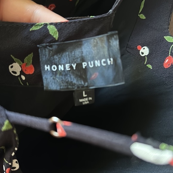 HONEY PUNCH Cherry Print Cold Shoulder Mini Dress - Picture 10 of 11